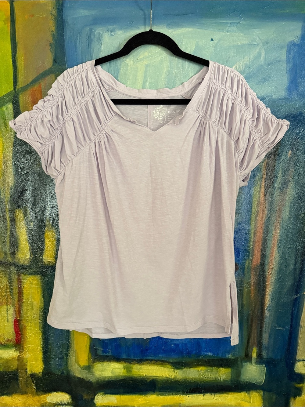 Pilcro for Anthropologie Smocked Muscle Tee in a lavender color women’s medium